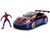Porsche 911 GT3 RS 992 Red and Blue with Graphics and Spider Man Diecast Figure Marvel Spider Man Hollywood Rides Series 1/24 Diecast Model Car Jada 37442