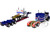 Kenworth W900L with 72 Aerocab Flat Top Sleeper Blue with White Stripes and Fontaine Magnitude Lowboy Trailer with Kenworth W900A Load White with Blue and Red Stripes America 250 1/64 Diecast Model DCP/First Gear 69-2311