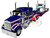 Kenworth W900L with 72 Aerocab Flat Top Sleeper Blue with White Stripes and Fontaine Magnitude Lowboy Trailer with Kenworth W900A Load White with Blue and Red Stripes America 250 1/64 Diecast Model DCP/First Gear 69-2311