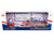 Peterbilt 589 with 44 Flat Top Sleeper Red with Blue Stripes and Fontaine Renegade LXT40 Lowboy Trailer with Peterbilt 359 Load White with Blue and Red Stripes America 250 1/64 Diecast Model DCP/First Gear 69-2348