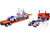 Peterbilt 589 with 44 Flat Top Sleeper Red with Blue Stripes and Fontaine Renegade LXT40 Lowboy Trailer with Peterbilt 359 Load White with Blue and Red Stripes America 250 1/64 Diecast Model DCP/First Gear 69-2348