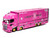 Hino 700 Transporter RHD Right Hand Drive LB Trucks Kayano_Distr Pink Metallic with Graphics 1/64 Diecast Model GCD KS-093-738