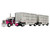 Peterbilt 389 Day Cab and 28 Wilson Silverstar Double Livestock Trailers Black with Magenta Stripes 1/64 Diecast Model DCP/First Gear 60-2342