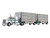 Peterbilt 389 with 36 Flat Top Sleeper and 28 Wilson Silverstar Double Livestock Trailers White with Green Stripes 1/64 Diecast Model DCP/First Gear 60-2433