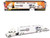 Mack Anthem Enclosed Car Transporter Squarebody USA White Metallic with Red and Blue Stripes and 1987 Chevrolet 1500 Pickup Truck White Metallic with Red and Blue Stripes Custom Haulers Series 1/64 Diecast Model Maisto 12420-MJS02