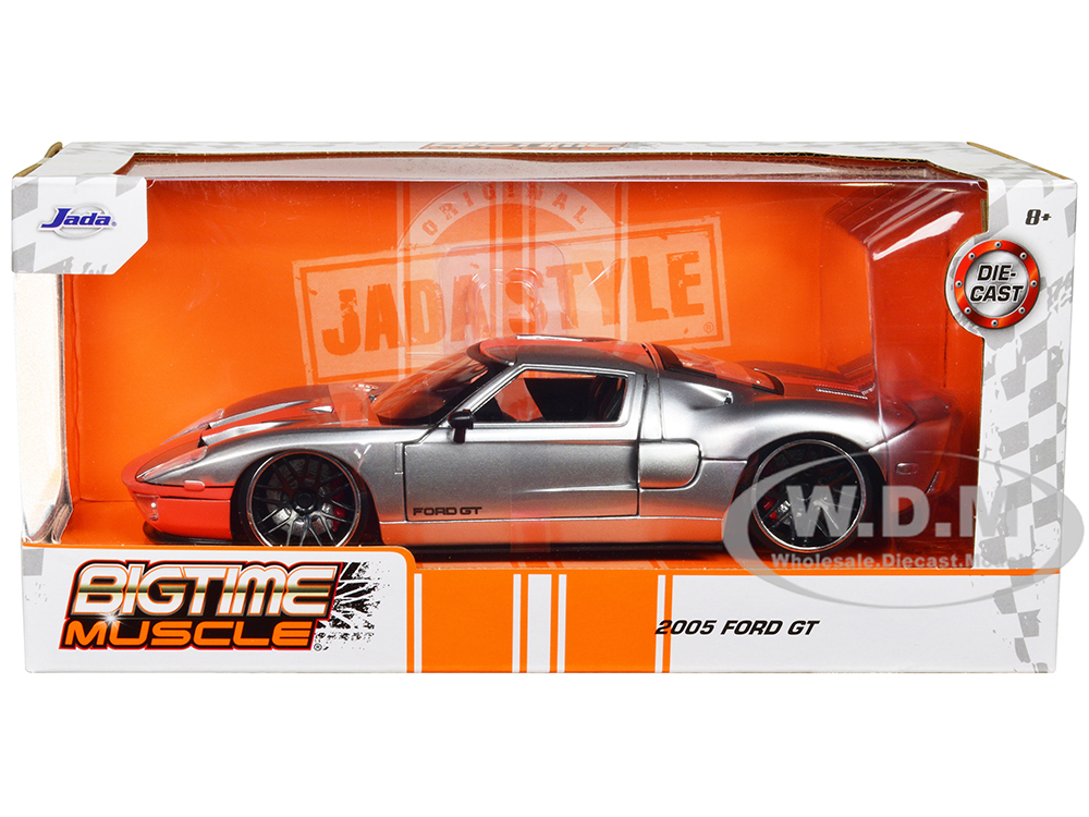 2005 Ford GT Silver Orange Stripe Bigtime Muscle 1/24 Diecast