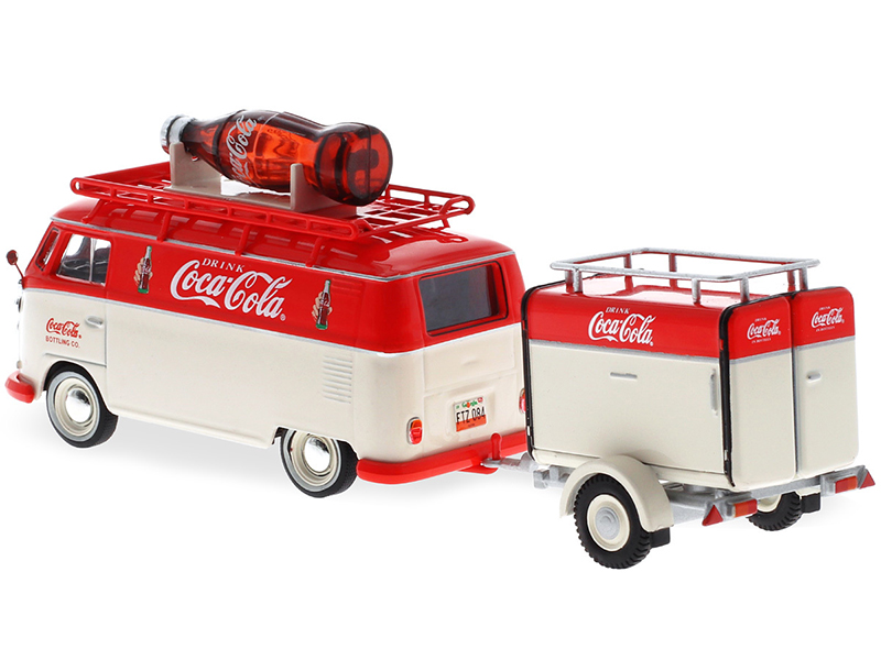1960 Volkswagen T1 Kombi Van Trailer Red Cream Coca Cola 1/43