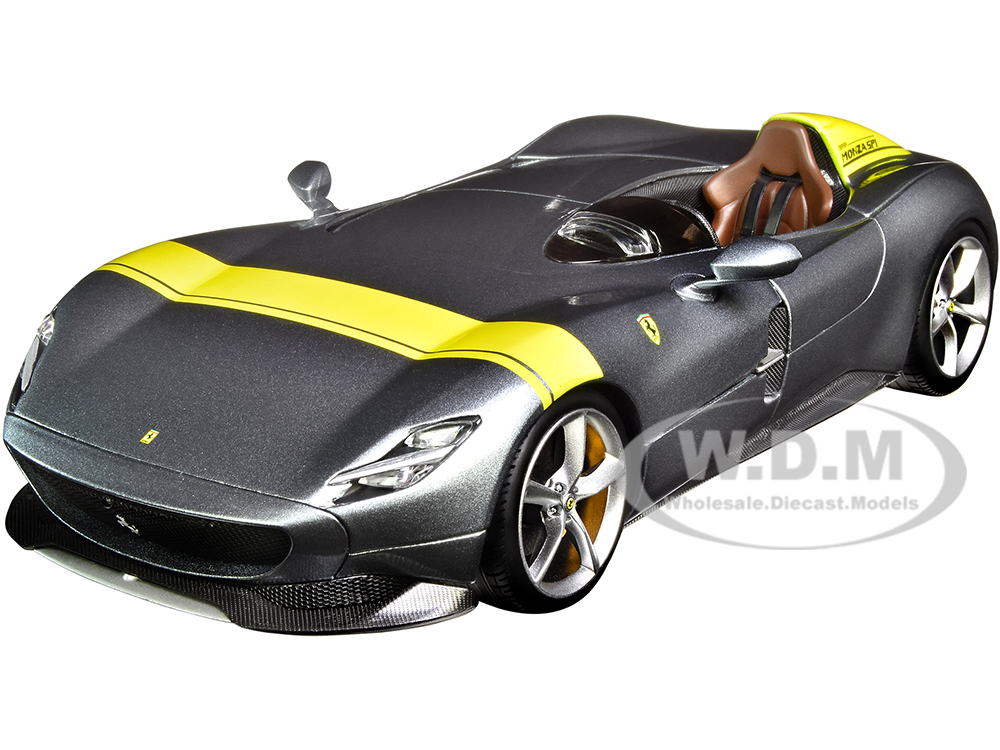Ferrari Monza SP1 Silver Metallic Yellow Stripes 1/18 Diecast