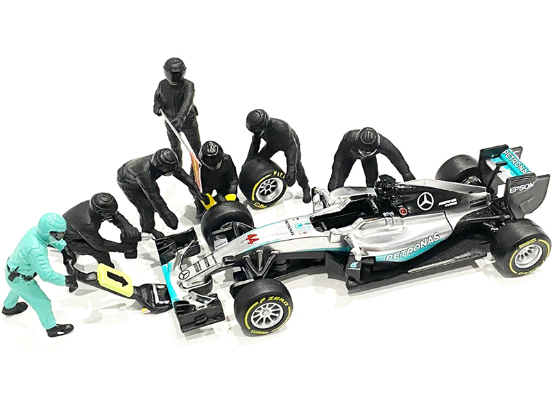 Formula One F1 Pit Crew 7 Figurine Set Team Black 1/18 Scale