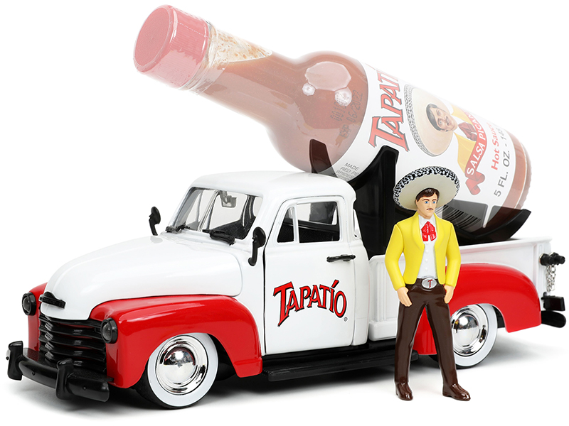 1953 Chevrolet Pickup Truck White Red Charro Man Diecast Figurine