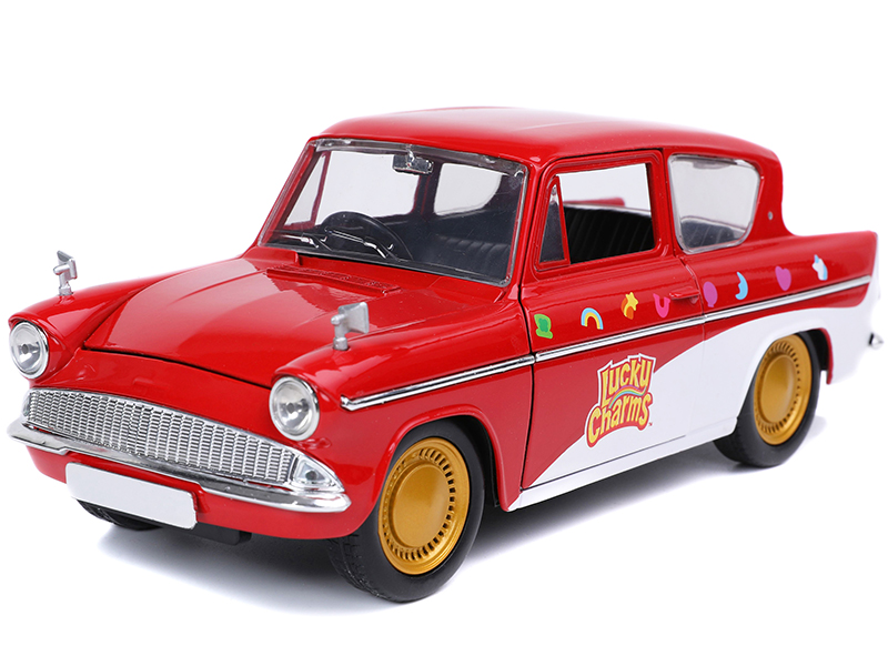 1959 Ford Anglia Red White Lucky the Leprechaun Diecast Figurine