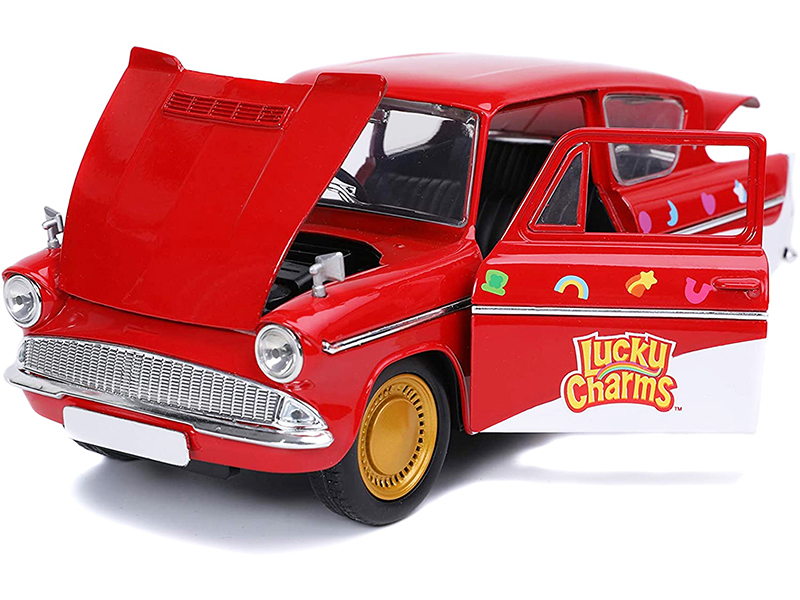 1959 Ford Anglia Red White Lucky the Leprechaun Diecast Figurine