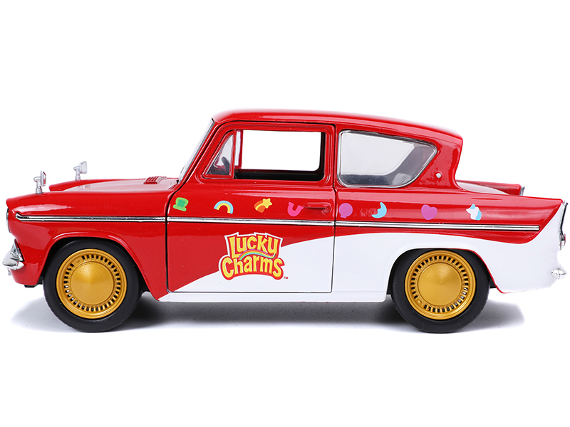 1959 Ford Anglia Red White Lucky the Leprechaun Diecast Figurine 1959 Ford Anglia Red White Lucky the Leprechaun Diecast Figurine