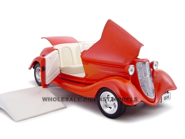 1934 Ford Custom Convertible Hot Rod Orange 1/24 Diecast Car