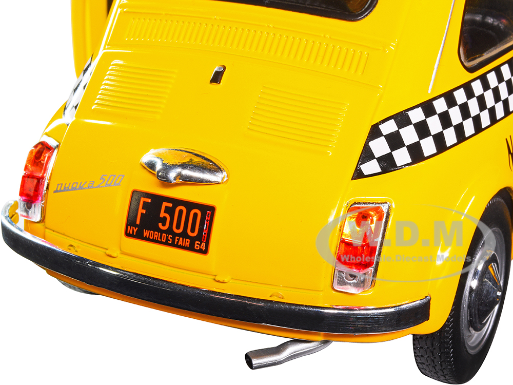 1965 Fiat 500 L NYC Taxi New York City Yellow 1/18 Diecast Model