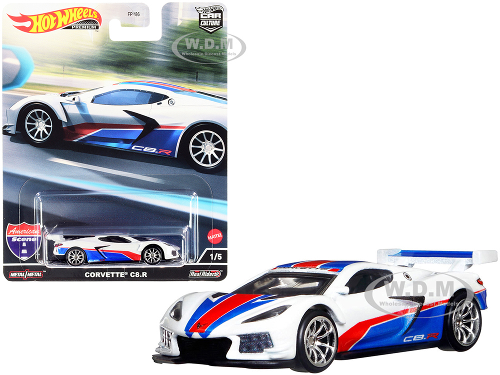 Chevrolet Corvette C8.R Pearl White Red and Blue Stripes American