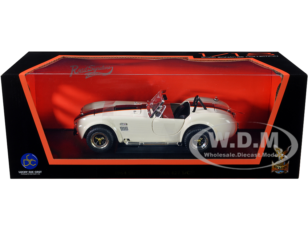 1964 Shelby Cobra 427 S/C Roadster Cream Black Orange Stripes 1/18