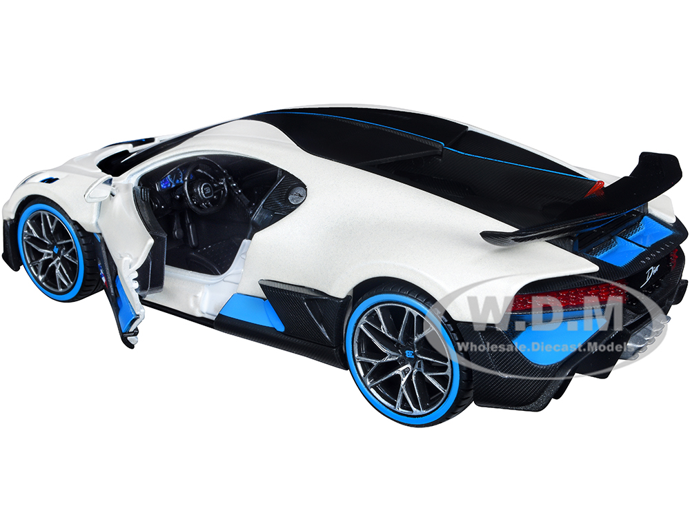 Bugatti Divo Satin White Metallic with Carbon and Blue Accents