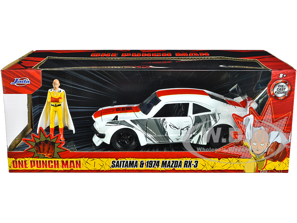 1974 Mazda RX-3 White Red Stripe Graphics Saitama Diecast Figure