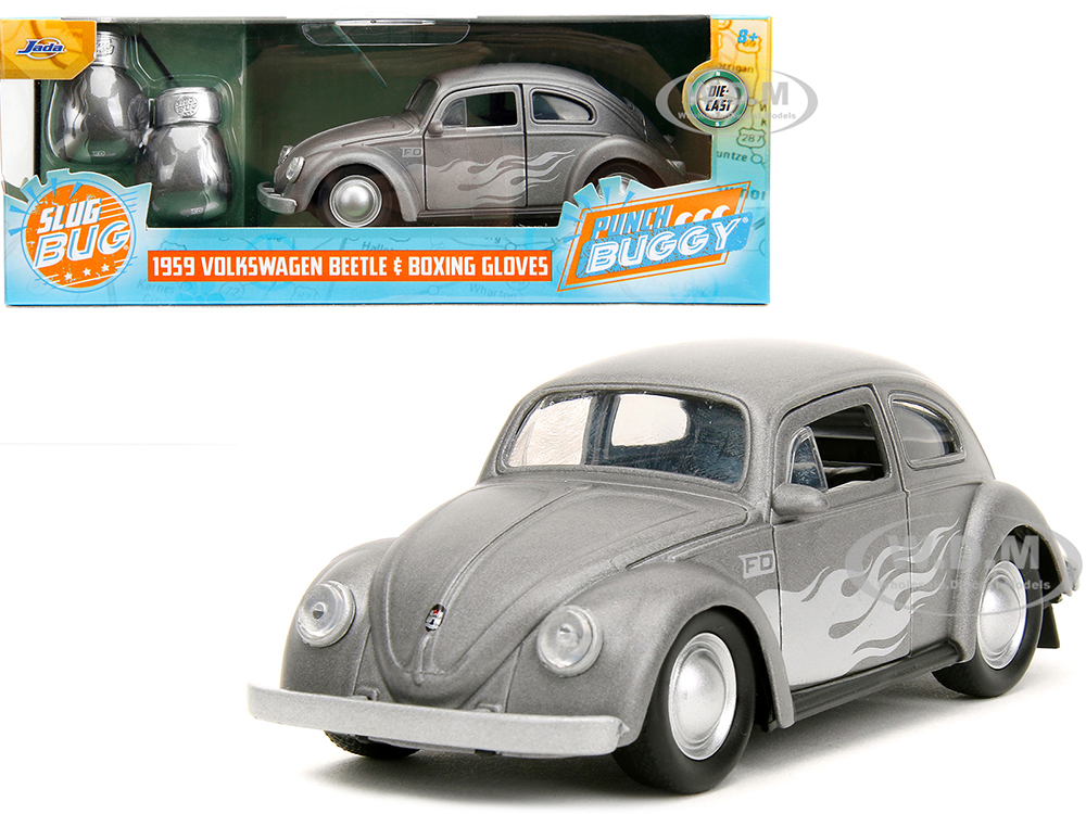 1959 Volkswagen Beetle Gray Metallic with Silver Flames and Boxing