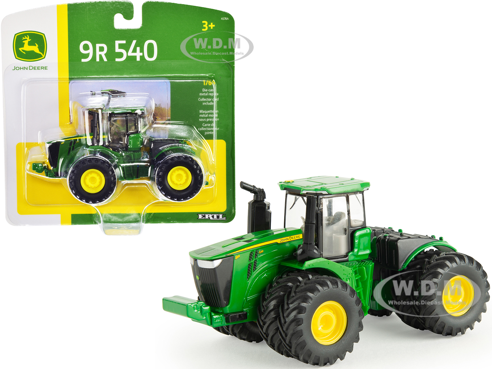 John Deere 9R 540 Tractor Dual Wheels Green 1/64 Diecast Model