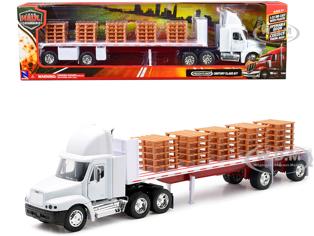 Freightliner Century Class S/T ミニカー Freightliner Century Class S T Flatbed Truck White with Pallet