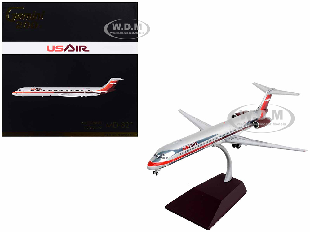 McDonnell Douglas MD 82 Commercial Aircraft USAir Silver with Red