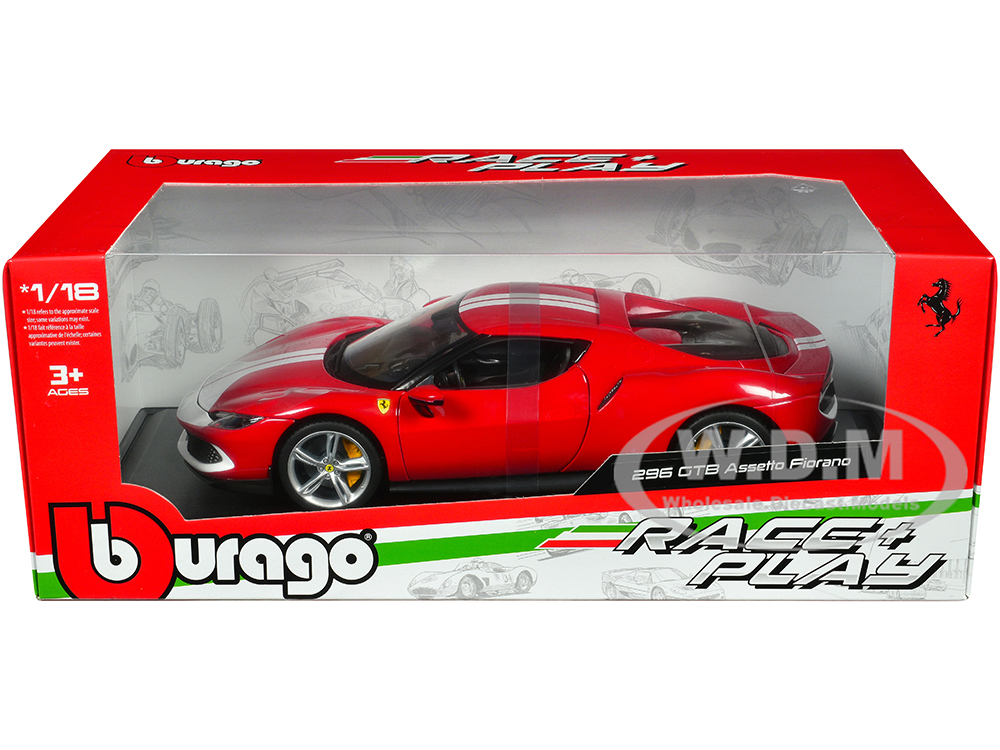 Ferrari 296 GTB Assetto Fiorano Red with White Stripes Race Play