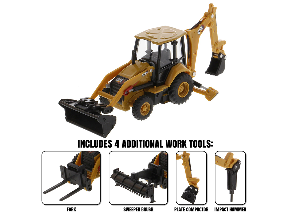 CAT Caterpillar 420 XE Backhoe Loader with Work Tools Yellow 1/64