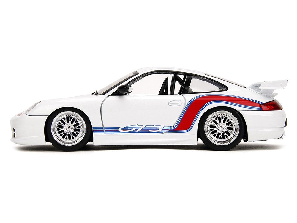 Porsche 911 GT3 (996) White with Red and Blue Stripes 