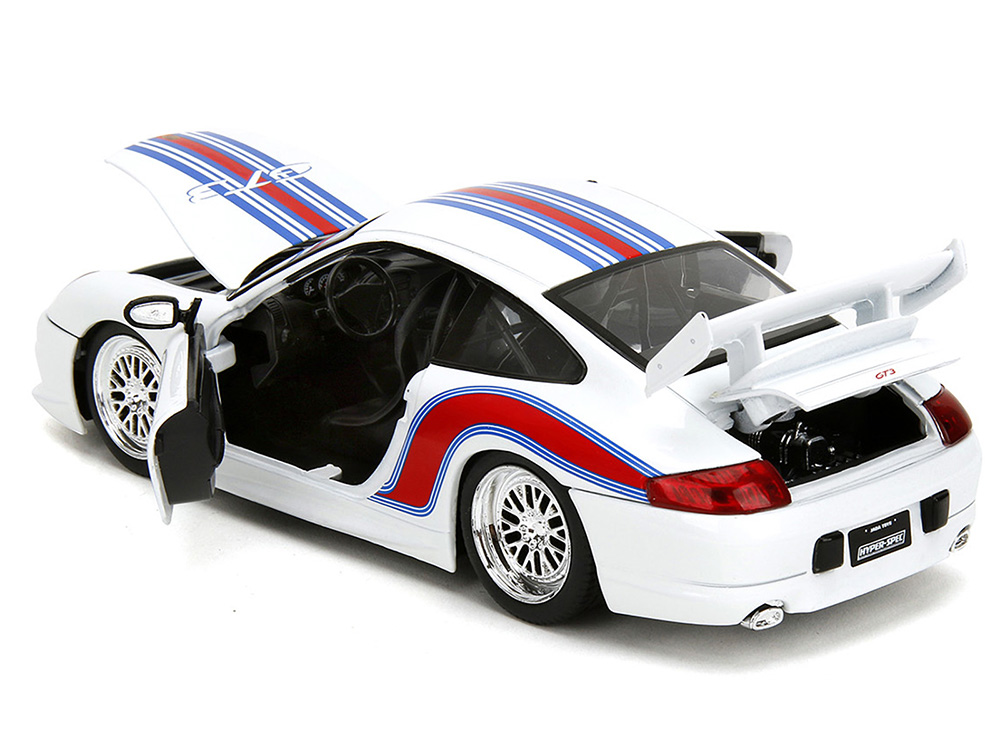 Porsche 911 GT3 (996) White with Red and Blue Stripes 