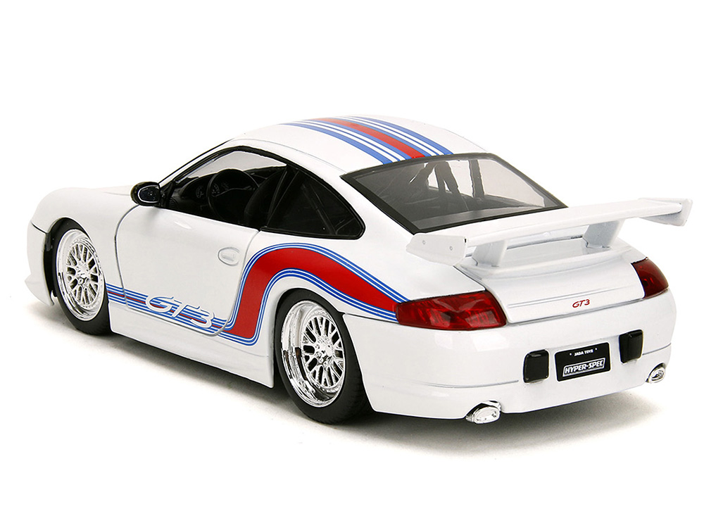 Porsche 911 GT3 (996) White with Red and Blue Stripes 