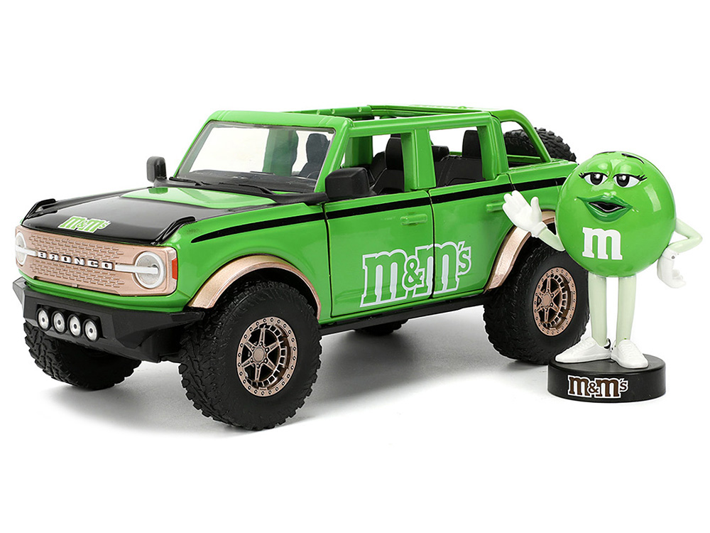 その他 Jada Toys M&M's 2021 Ford Bronco 2021 Ford Bronco Green with Black Stripes and Green M&M's Diecast