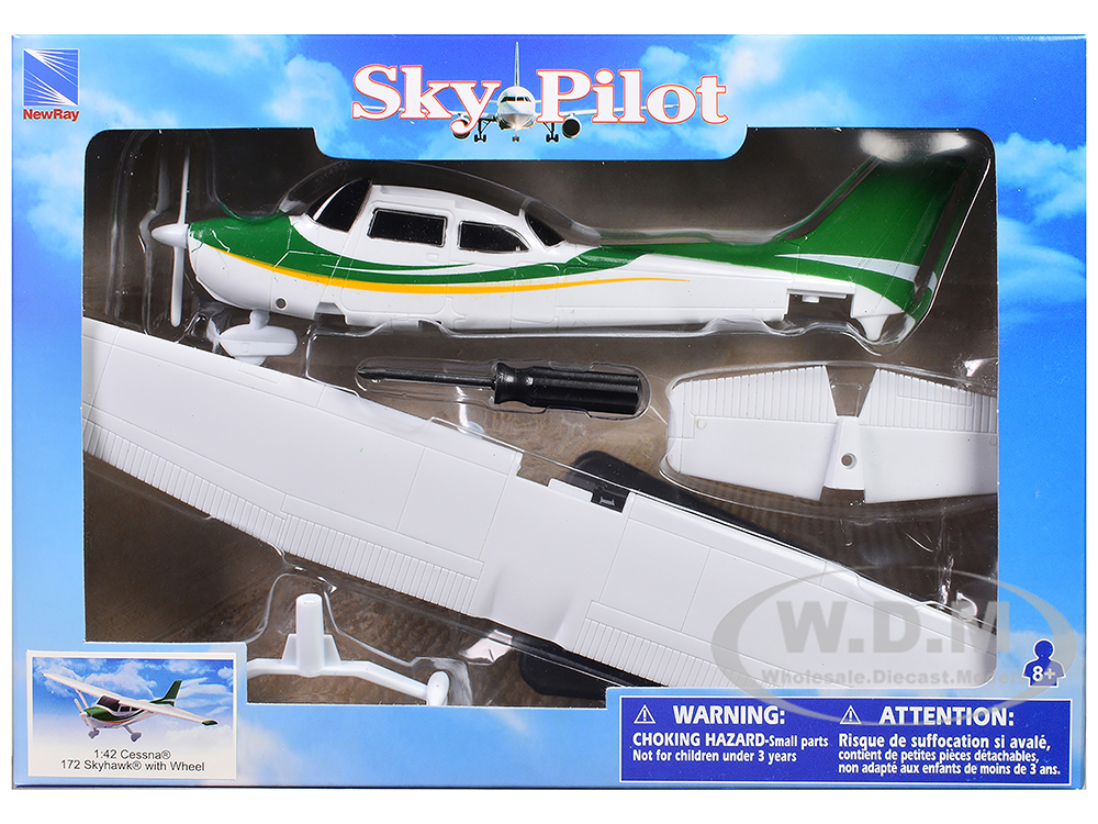 Model Kit Cessna 172 Skyhawk Aircraft White with Green and Yellow