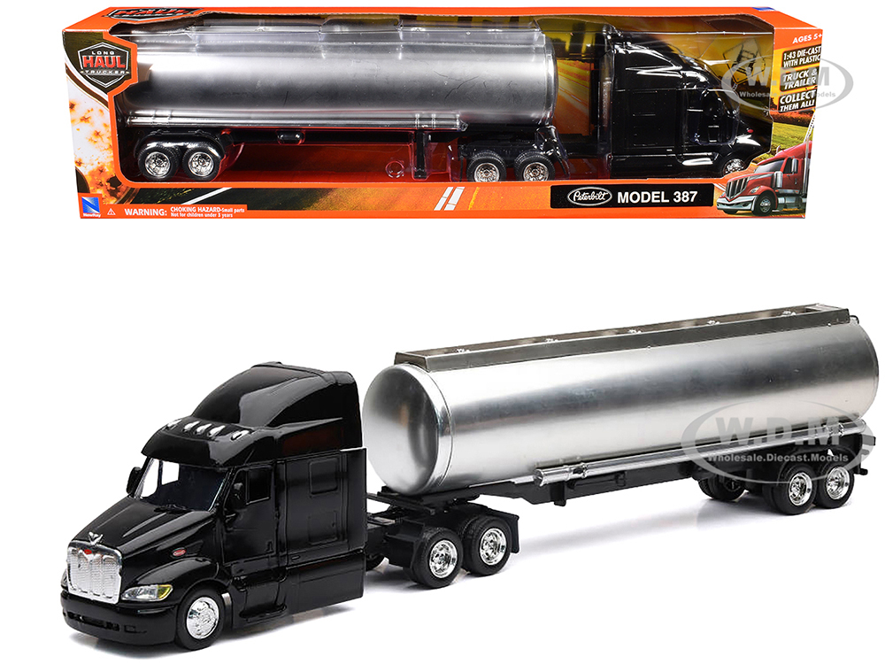 Peterbilt 387 Truck Black with Tanker Trailer Silver 