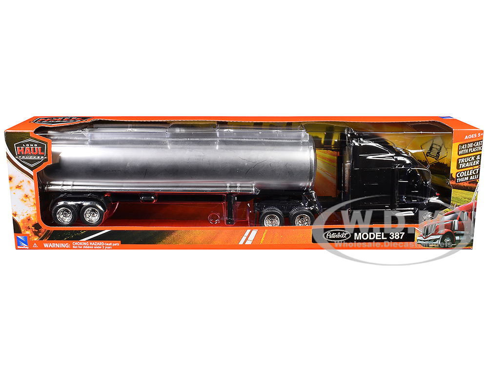 Peterbilt 387 Truck Black with Tanker Trailer Silver 