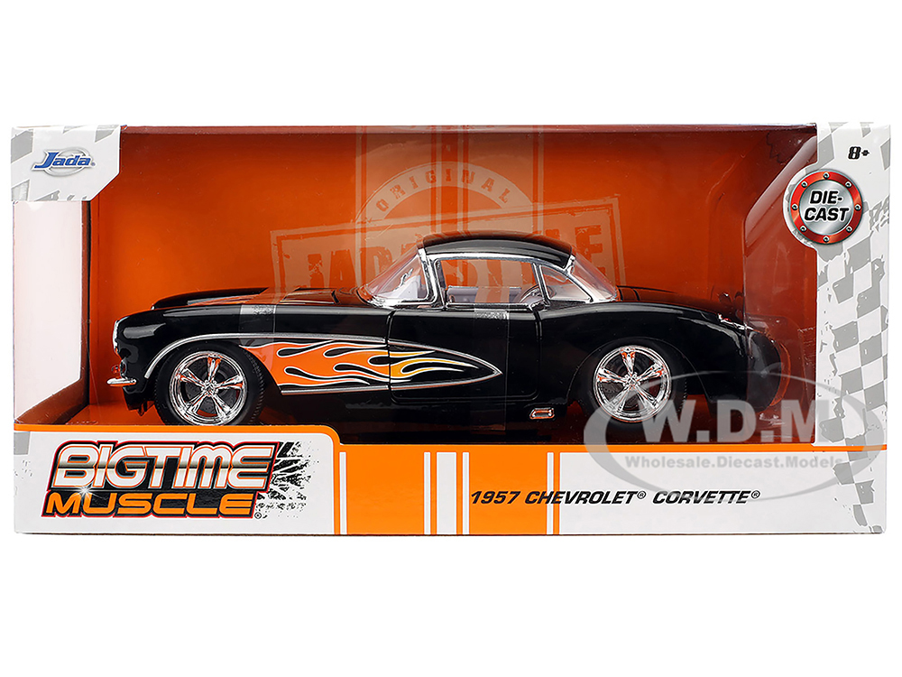 1957 Chevrolet Corvette Black with Flame Graphics and White