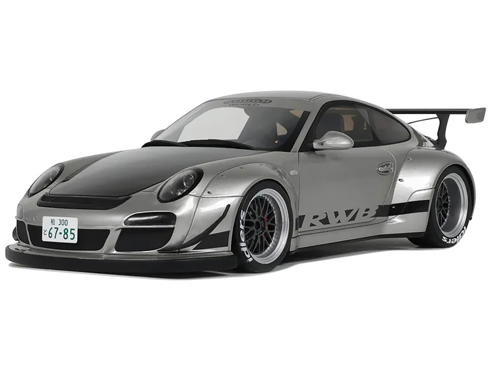 2024 Porsche 911 RWB Abu Silver Metallic with Black Hood 1/18