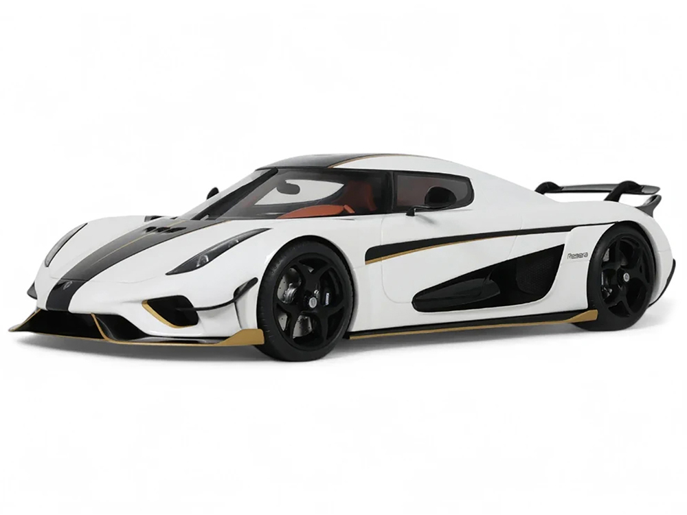 2023 Koenigsegg Regera White with Black Stripes 1/18 Model Car by