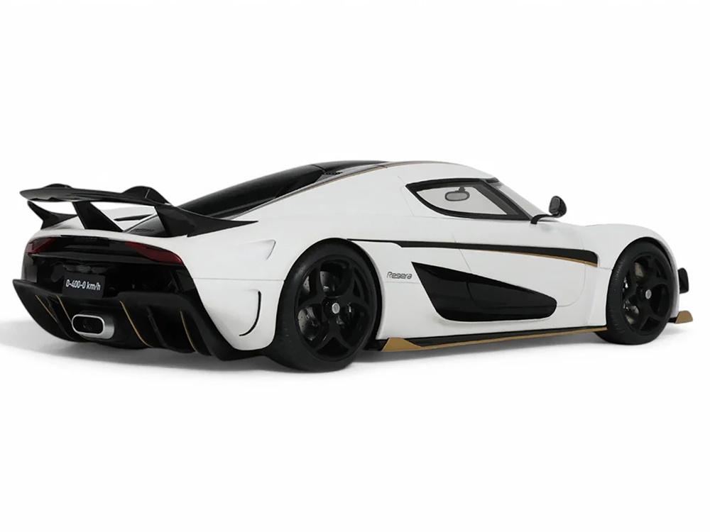 2023 Koenigsegg Regera White with Black Stripes 1/18 Model Car by