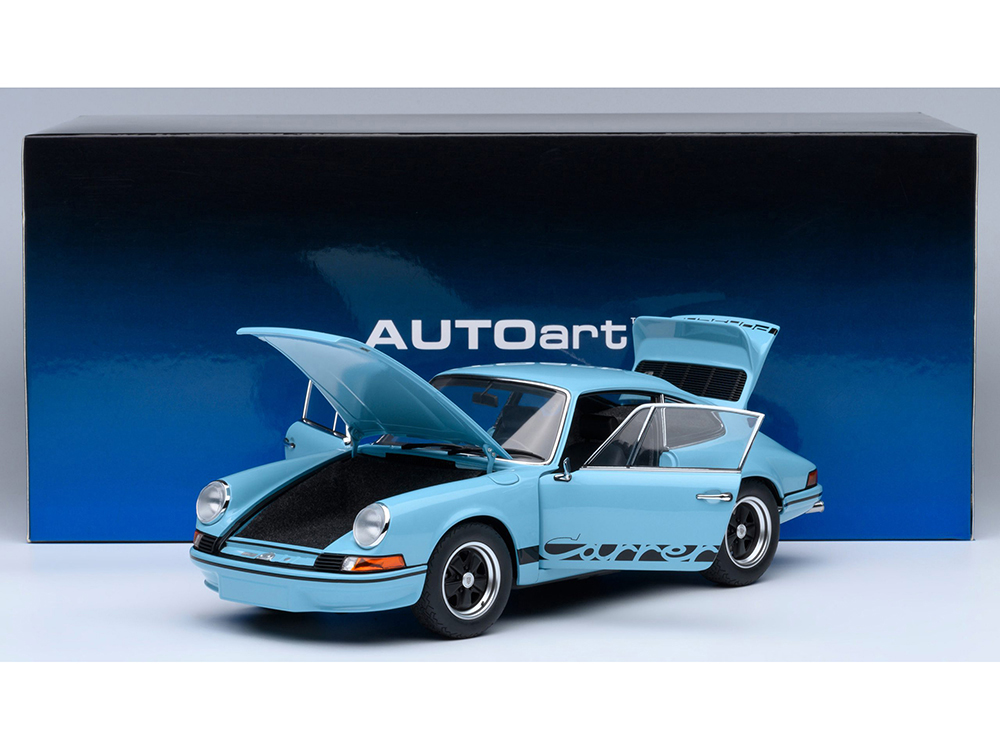 Porsche 911 Carrera 2.7 RS Gulf Blue with Black Stripes and Wheels