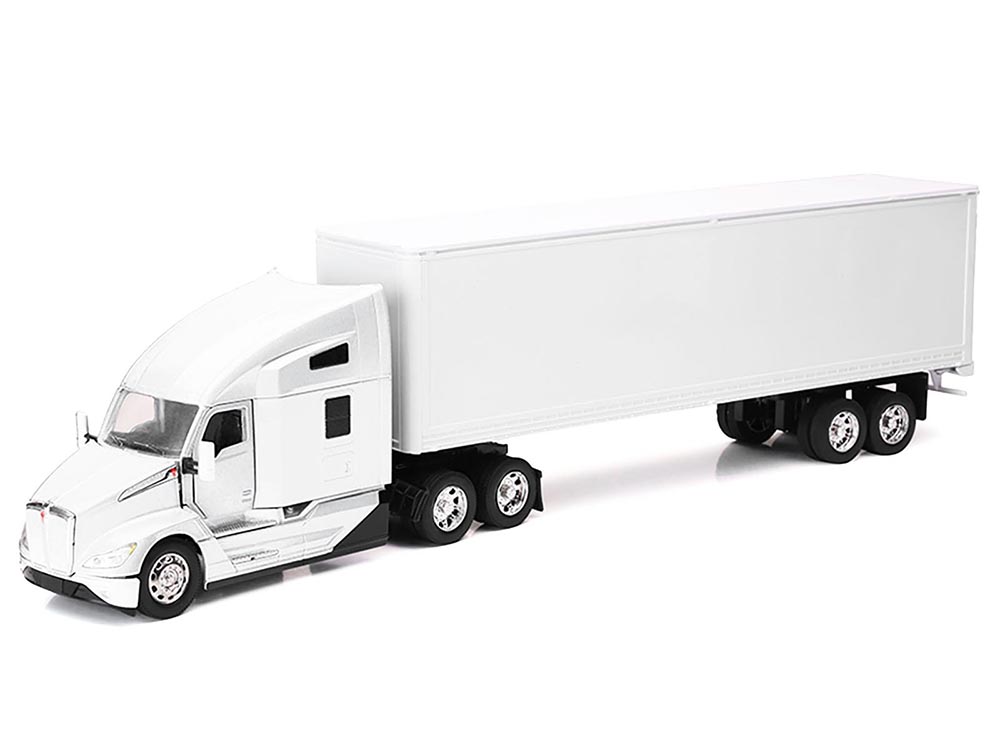Kenworth T680 Truck White with Dry Van Trailer White 
