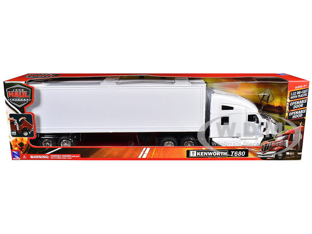 Kenworth T680 Truck White with Dry Van Trailer White 