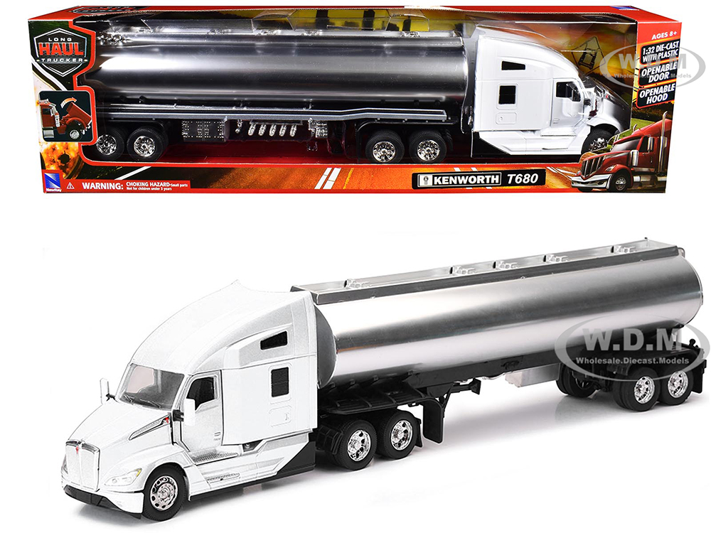 Kenworth T680 Truck White with Oil Tanker Trailer Chrome 