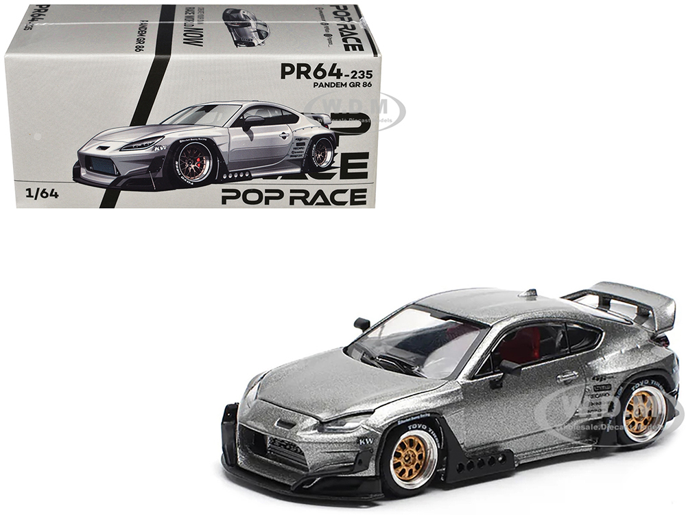 Toyota Pandem GR86 Silver Metallic 1/64 Diecast Model Car by Pop Race