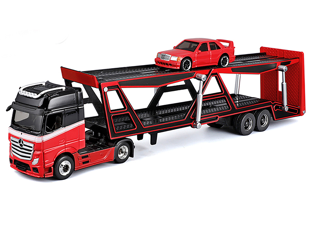 Mercedes-Benz Actros Open Car Hauler Red and Black with White