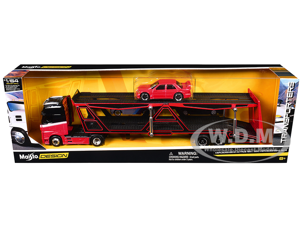 Mercedes-Benz Actros Open Car Hauler Red and Black with White