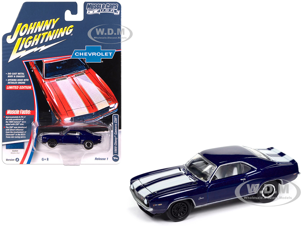【希少】Chevrolet Camaro STRIP BLAZER 1/64 1969 Chevrolet Camaro Z28 Blue Metallic with White Stripes and