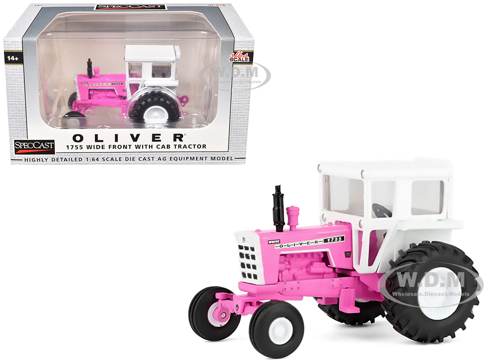 Oliver 1755 Wide Front Tractor with Cab Hot Pink and White 1/64