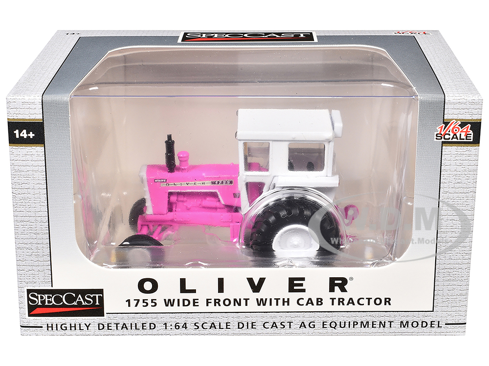 Oliver 1755 Wide Front Tractor with Cab Hot Pink and White 1/64